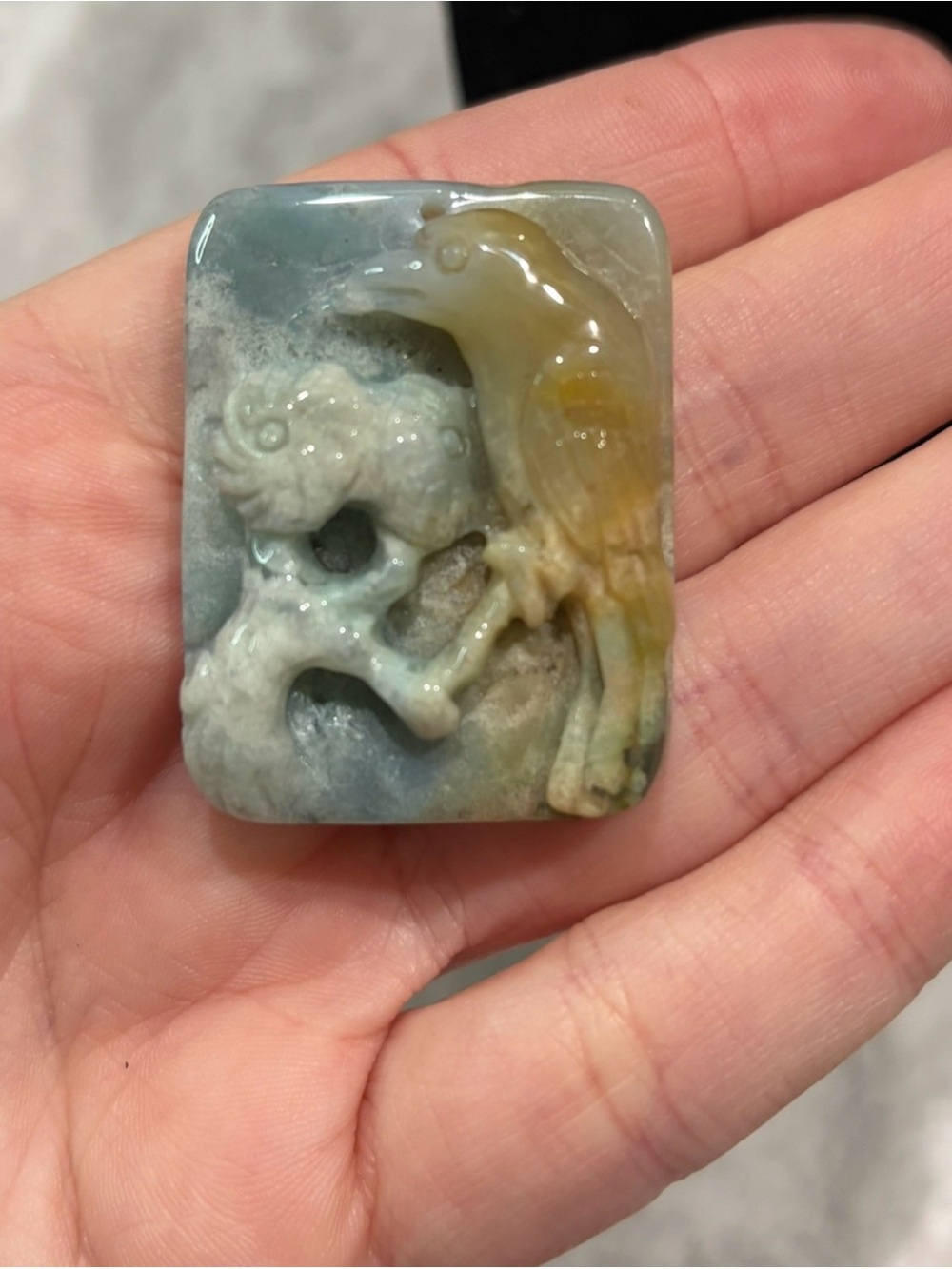 Bird carved stone pendant agate jewelry animal  flower